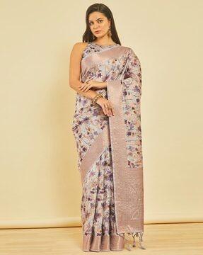 women floral woven chanderi saree with tassels