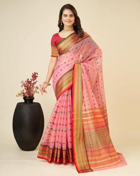 women floral woven cotton silk saree