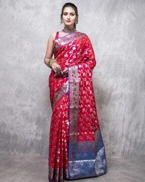 women floral woven cotton silk saree