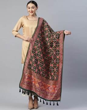 women floral woven dupatta with tassels