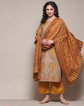 women floral woven dupatta