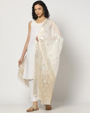 women floral woven dupatta