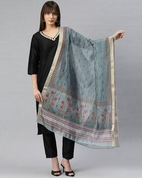 women floral woven dupatta