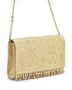 women floral woven envelope clutch with chain strap