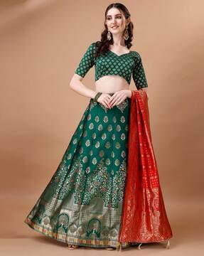 women floral woven flared lehenga & choli with duptta