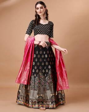 women floral woven flared lehenga & choli with duptta