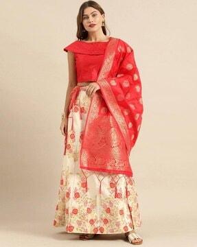 women floral woven flared lehenga choli set with dupatta