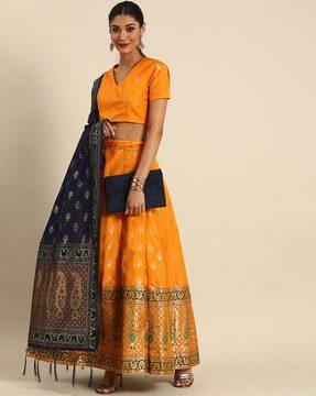 women floral woven flared lehenga choli set with dupatta