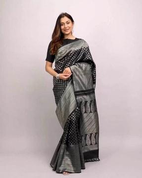 women floral woven kanjeevaram saree with contrast border