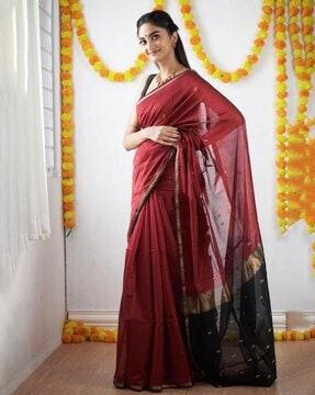 women floral woven kanjeevaram saree with contrast border