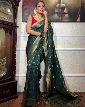 women floral woven kanjeevaram saree with contrast border