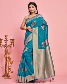 women floral woven kanjivaram linen saree