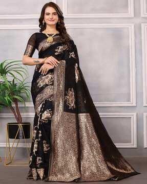 women floral woven linen silk saree