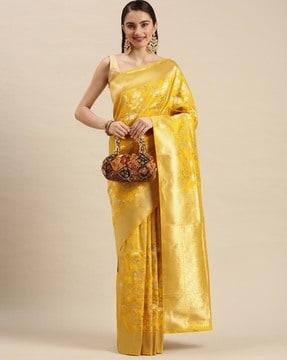 women floral woven litchi silk saree