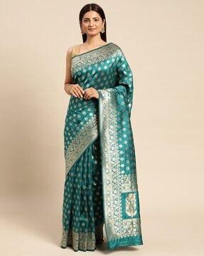 women floral woven litchi silk saree