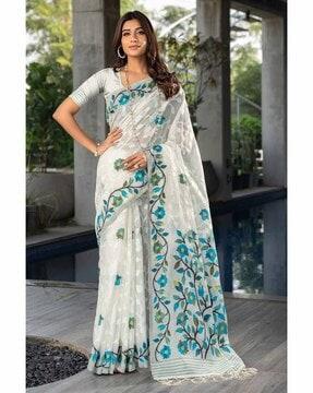 women floral woven modal cotton saree