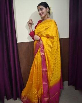 women floral woven motif saree with contrast border