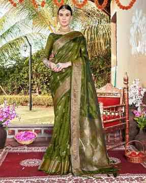 women floral woven organza art silk saree
