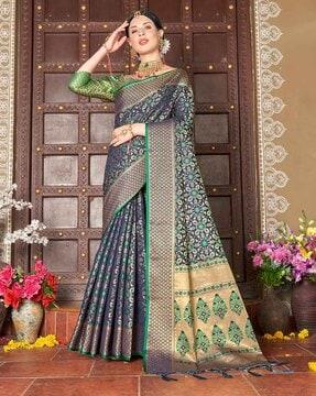 women floral woven organza art silk saree