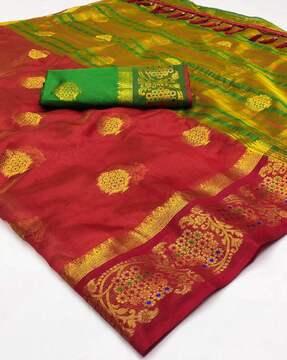 women floral woven organza saree with tassels