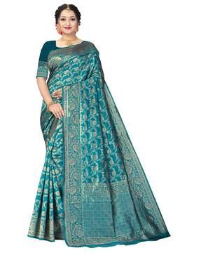 women floral woven saree with blouse piece
