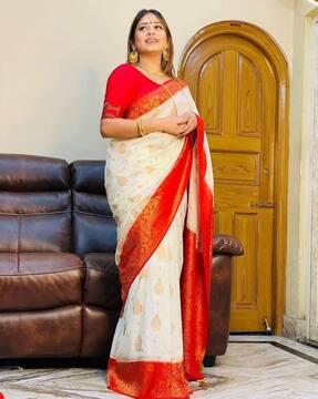 women floral woven saree with contrast border