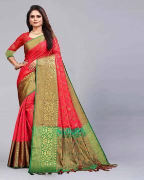 women floral woven saree with contrast border