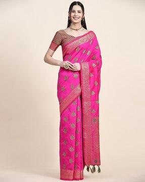 women floral woven saree with contrast border