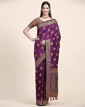 women floral woven saree with contrast border