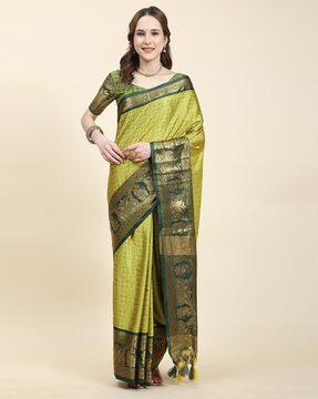 women floral woven saree with contrast border