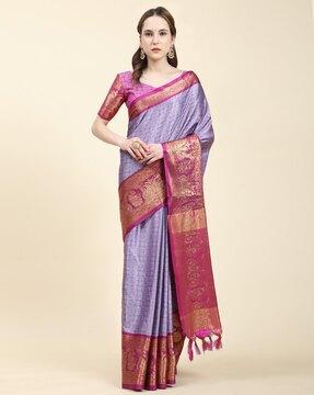 women floral woven saree with contrast border