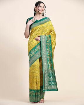 women floral woven saree with contrast border