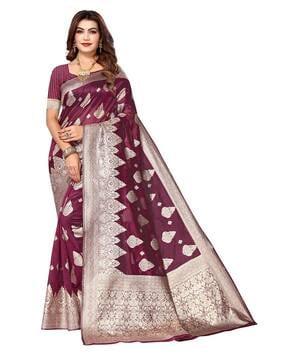 women floral woven saree with contrast border