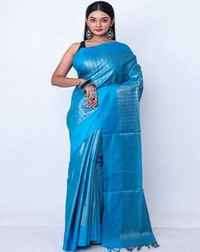 women floral woven saree with contrast border