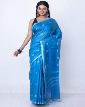 women floral woven saree with contrast border