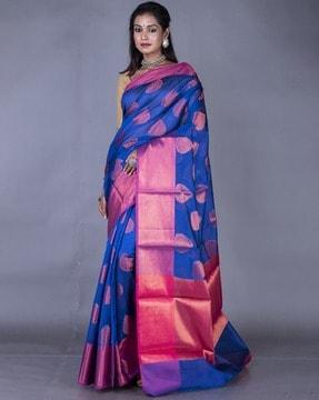 women floral woven saree with contrast border