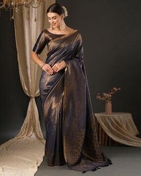 women floral woven saree with contrast border