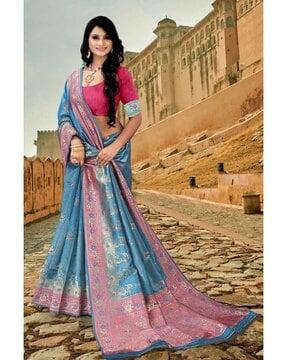 women floral woven saree with contrast border