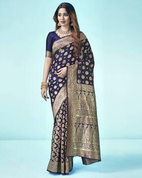 women floral woven saree with contrast border