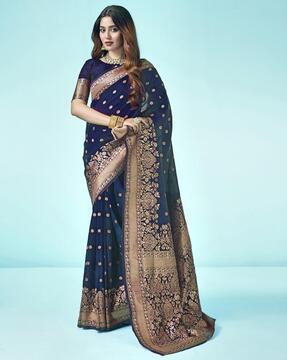 women floral woven saree with contrast border