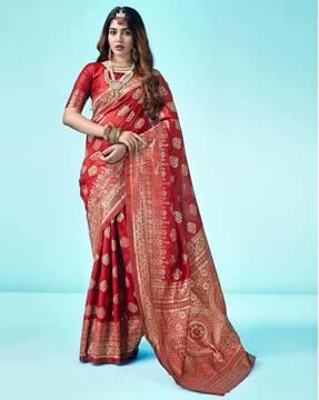 women floral woven saree with contrast border