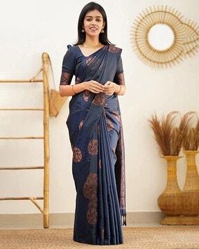 women floral woven saree with contrast border