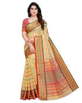 women floral woven saree with contrast border