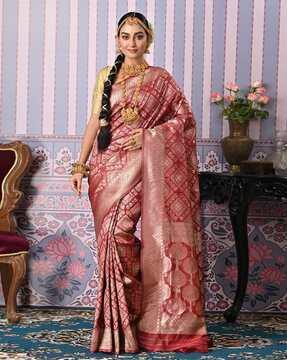 women floral woven saree with contrast border