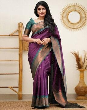 women floral woven saree with contrast border