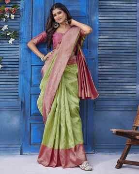 women floral woven saree with contrast border