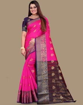 women floral woven saree with contrast border