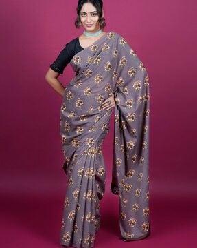 women floral woven saree with contrast border