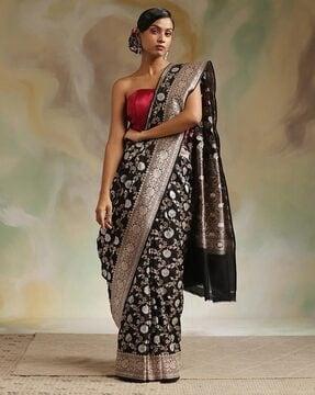 women floral woven saree with contrast border