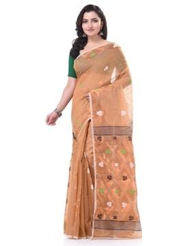 women floral woven saree with contrast border